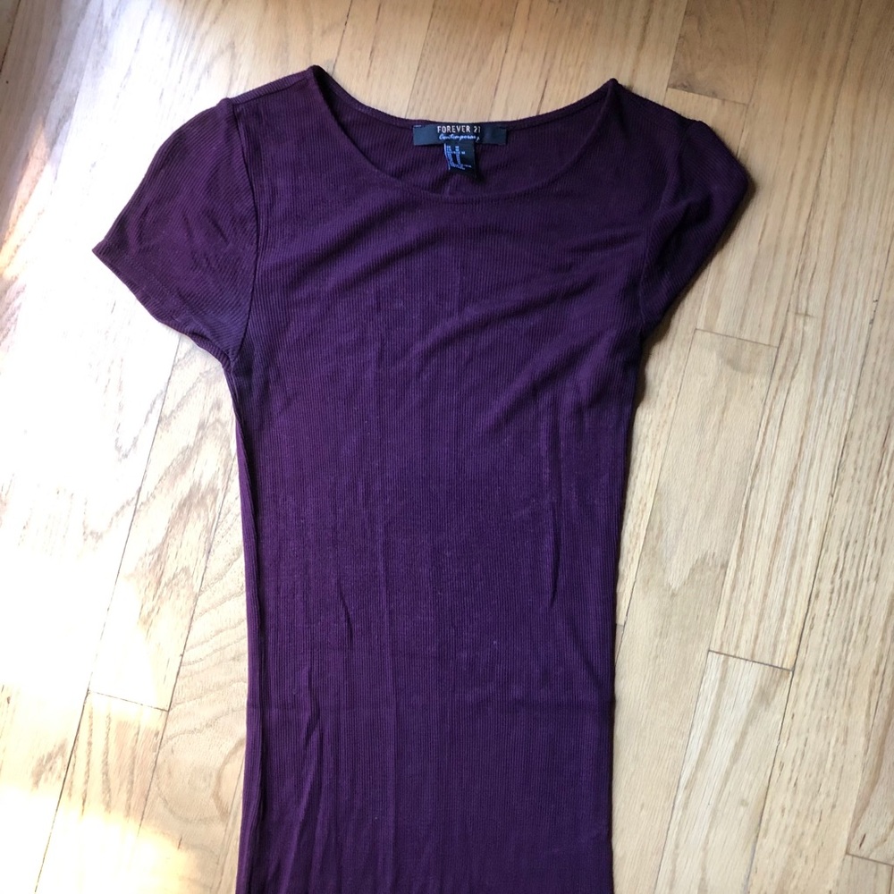 Purple short sleeve midi bodycon dress